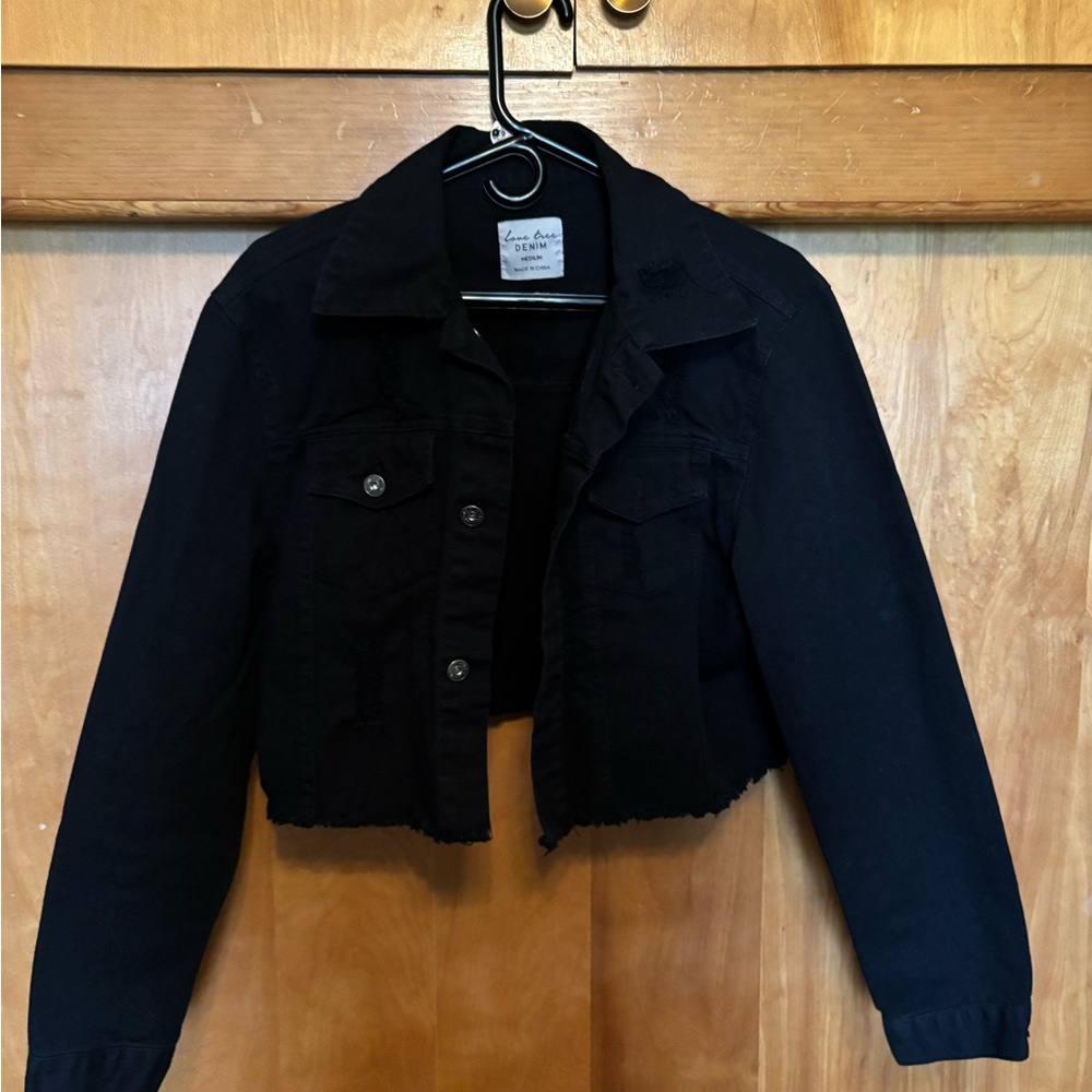 Love Tree Black Cropped Jean Jacket